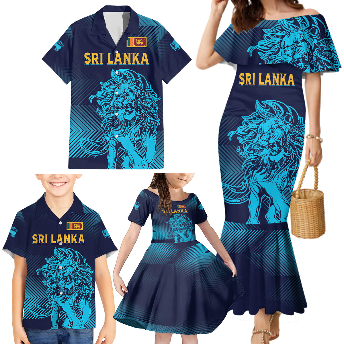 Sri Lanka Cricket Lion World Cup 2024 Family Matching Mermaid Dress and Hawaiian Shirt Gradient Inspiration LT7 - Wonder Print Shop