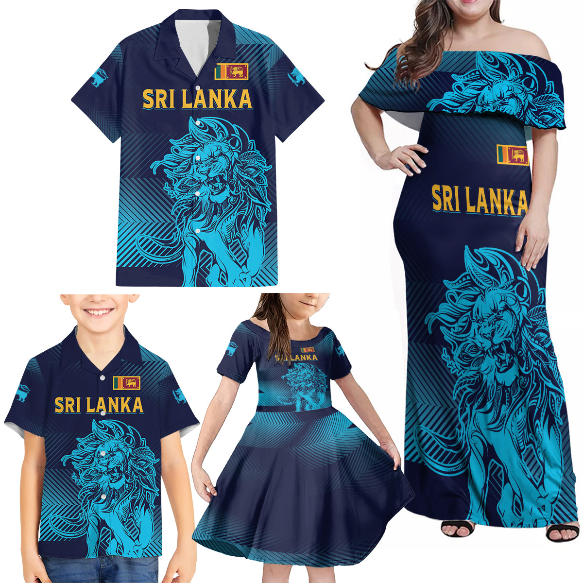 Sri Lanka Cricket Lion World Cup 2024 Family Matching Off Shoulder Maxi Dress and Hawaiian Shirt Gradient Inspiration LT7 - Wonder Print Shop