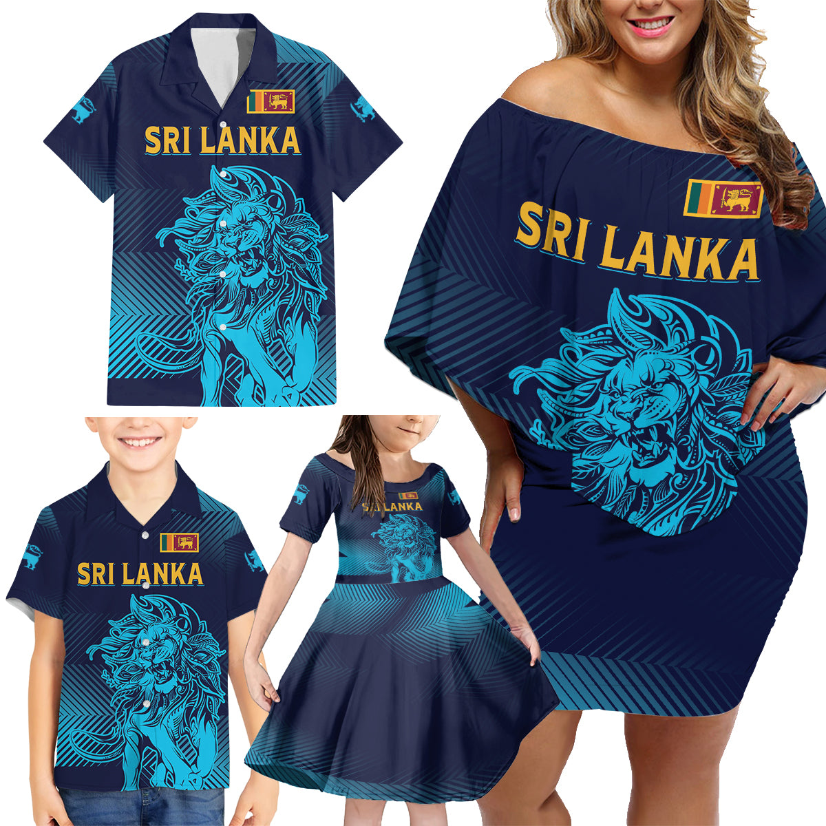 Sri Lanka Cricket Lion World Cup 2024 Family Matching Off Shoulder Short Dress and Hawaiian Shirt Gradient Inspiration LT7 - Wonder Print Shop