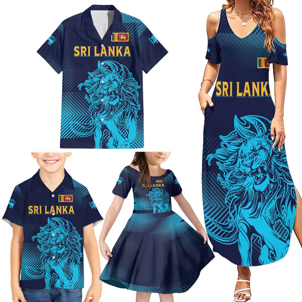 Sri Lanka Cricket Lion World Cup 2024 Family Matching Summer Maxi Dress and Hawaiian Shirt Gradient Inspiration - Wonder Print Shop