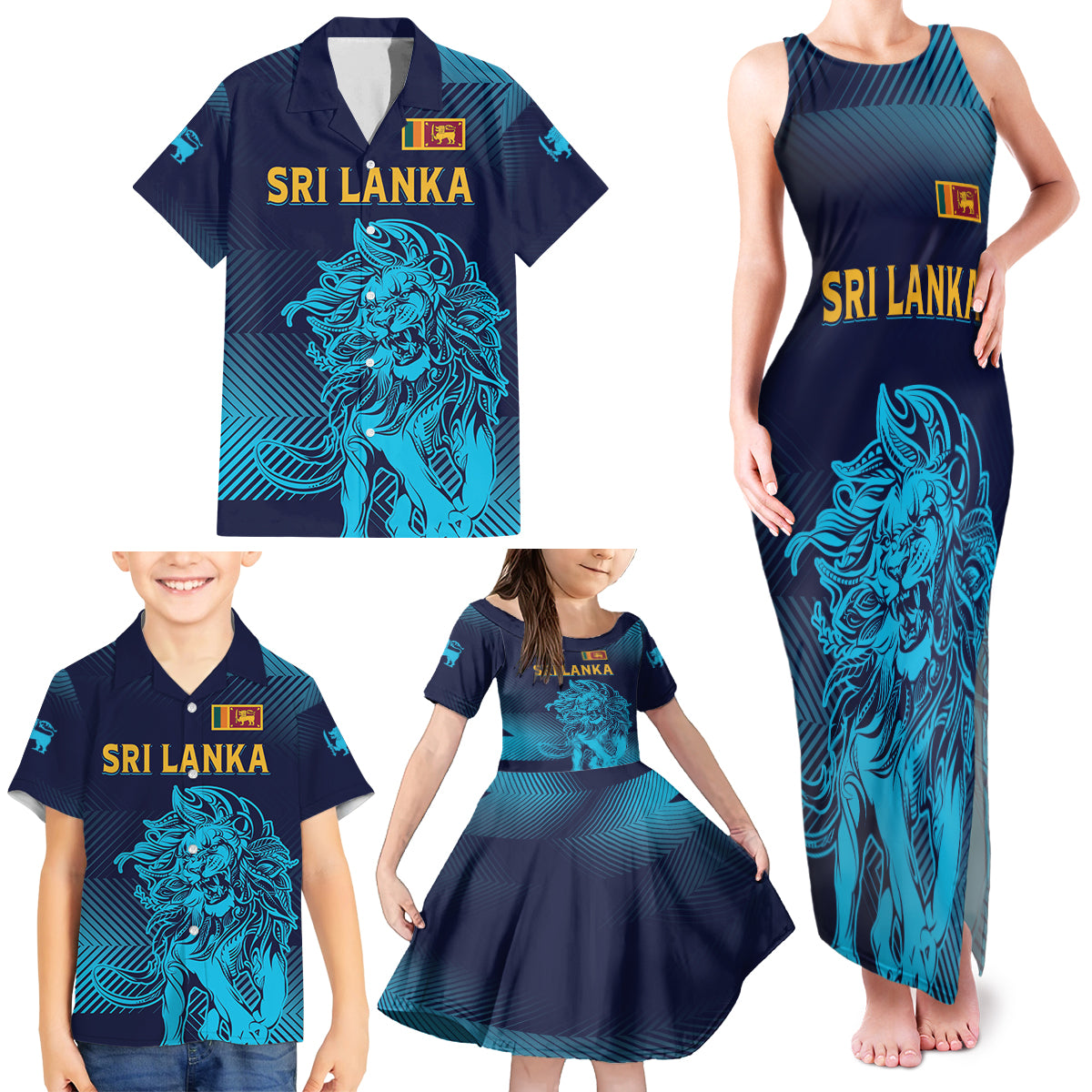 Sri Lanka Cricket Lion World Cup 2024 Family Matching Tank Maxi Dress and Hawaiian Shirt Gradient Inspiration - Wonder Print Shop