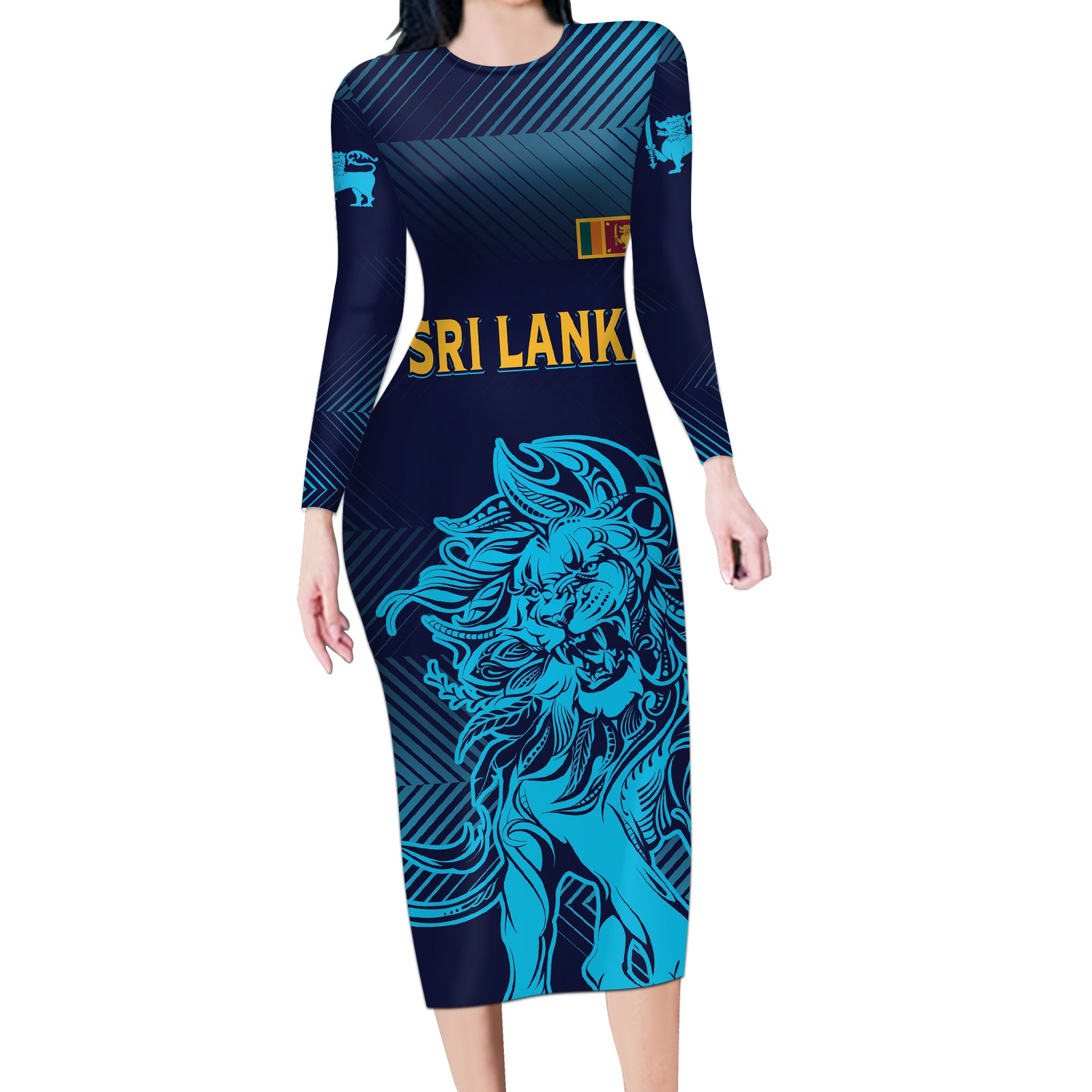 Sri Lanka Cricket Lion World Cup 2024 Long Sleeve Bodycon Dress Gradient Inspiration - Wonder Print Shop