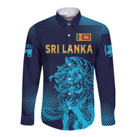 Navy long-sleeve button shirt with Sri Lanka crest and blue lion graphic