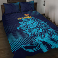 Navy quilt bed set with teal lion graphic and matching pillow shams