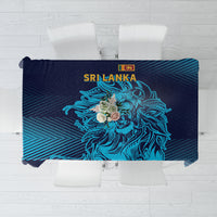 Navy and blue cricket tablecloth with lion graphic and Sri Lanka text