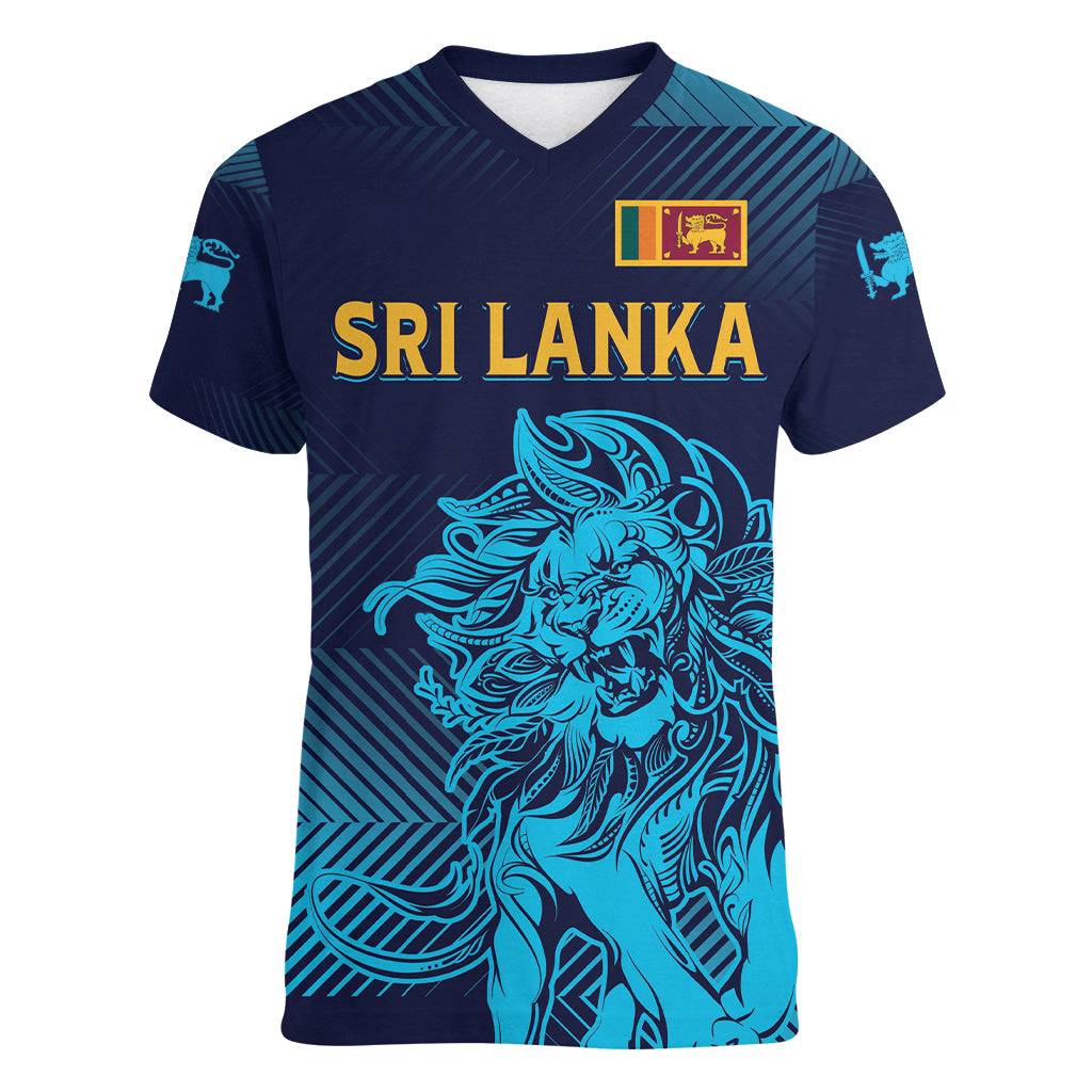 Sri Lanka Cricket Lion World Cup 2024 Women V-Neck T-Shirt Gradient Inspiration - Wonder Print Shop