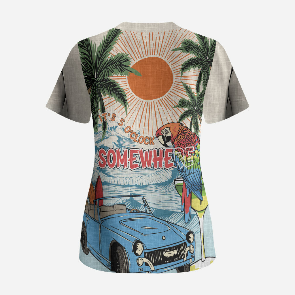 Summer Holiday It's 5 o'clock Somewhere Vintage Hawaii Scrub Top