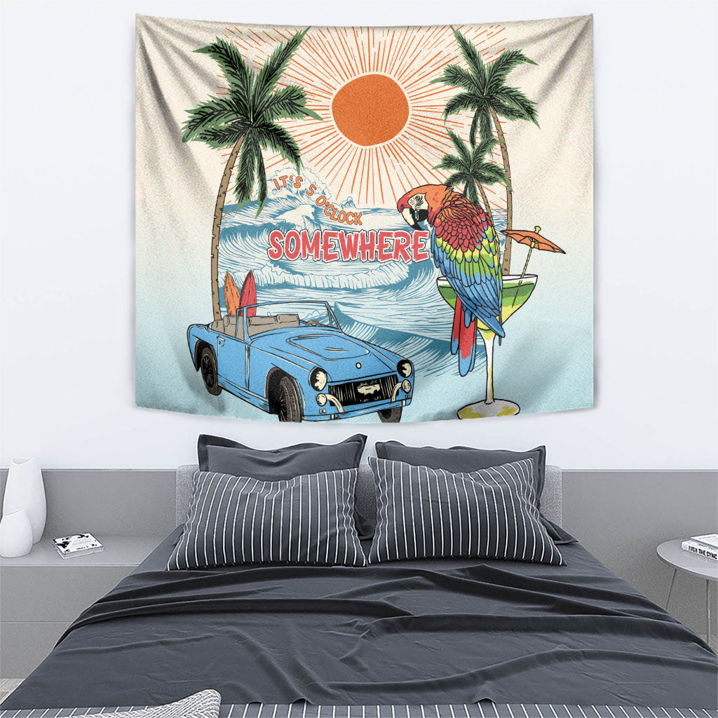 Summer Holiday It's 5 o'clock Somewhere Vintage Hawaii Tapestry