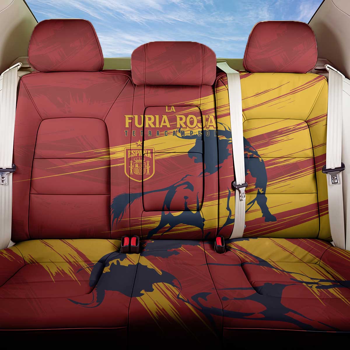 Spain La Furia Roja Back Car Seat Cover 2024 Tetracampeon Espana LT7 - Wonder Print Shop