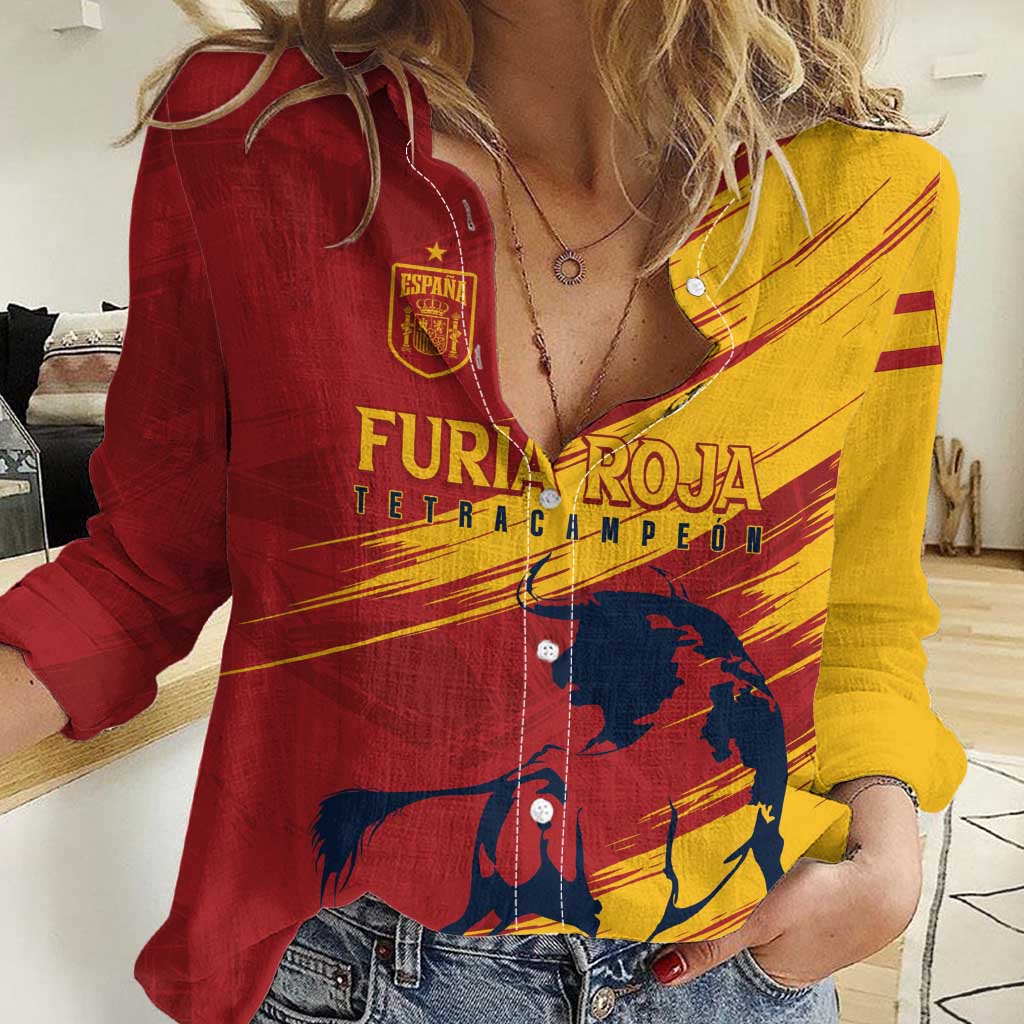 Spain La Furia Roja Custom Women Casual Shirt 2024 Tetracampeon Espana - Wonder Print Shop