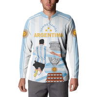 Light blue striped custom button sweatshirt with Argentina graphic and sun emblems