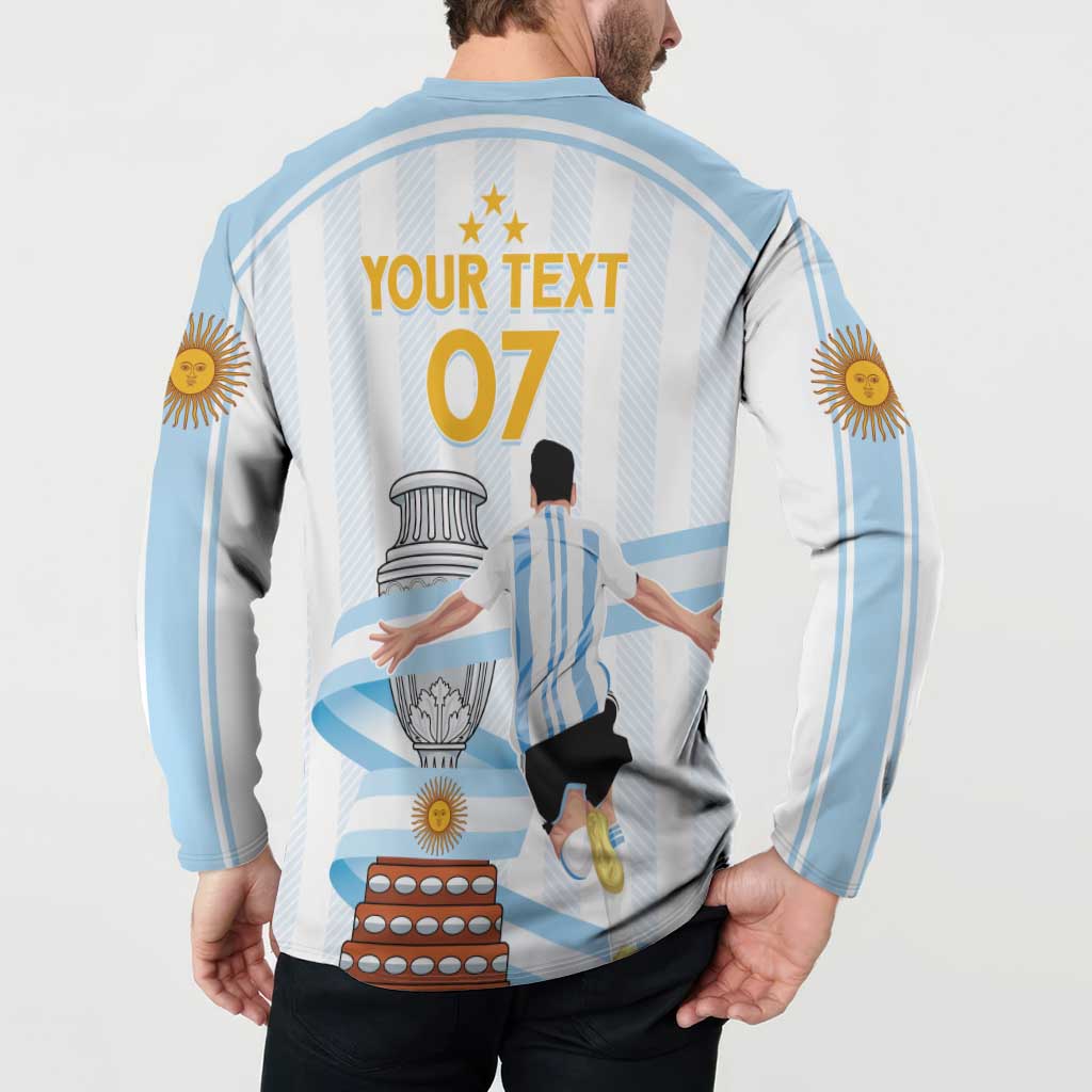 Custom button sweatshirt with back YOUR TEXT 07 and Argentina graphics on light stripes