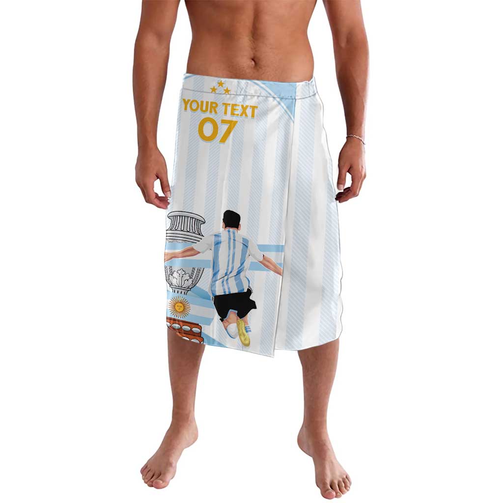 Argentina-themed striped wrap shorts with colorful player print and elastic waistband