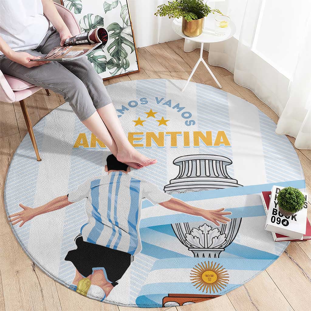Round Argentina fan carpet with player illustration, obelisk, flag stripes, and VAMOS VAMOS text