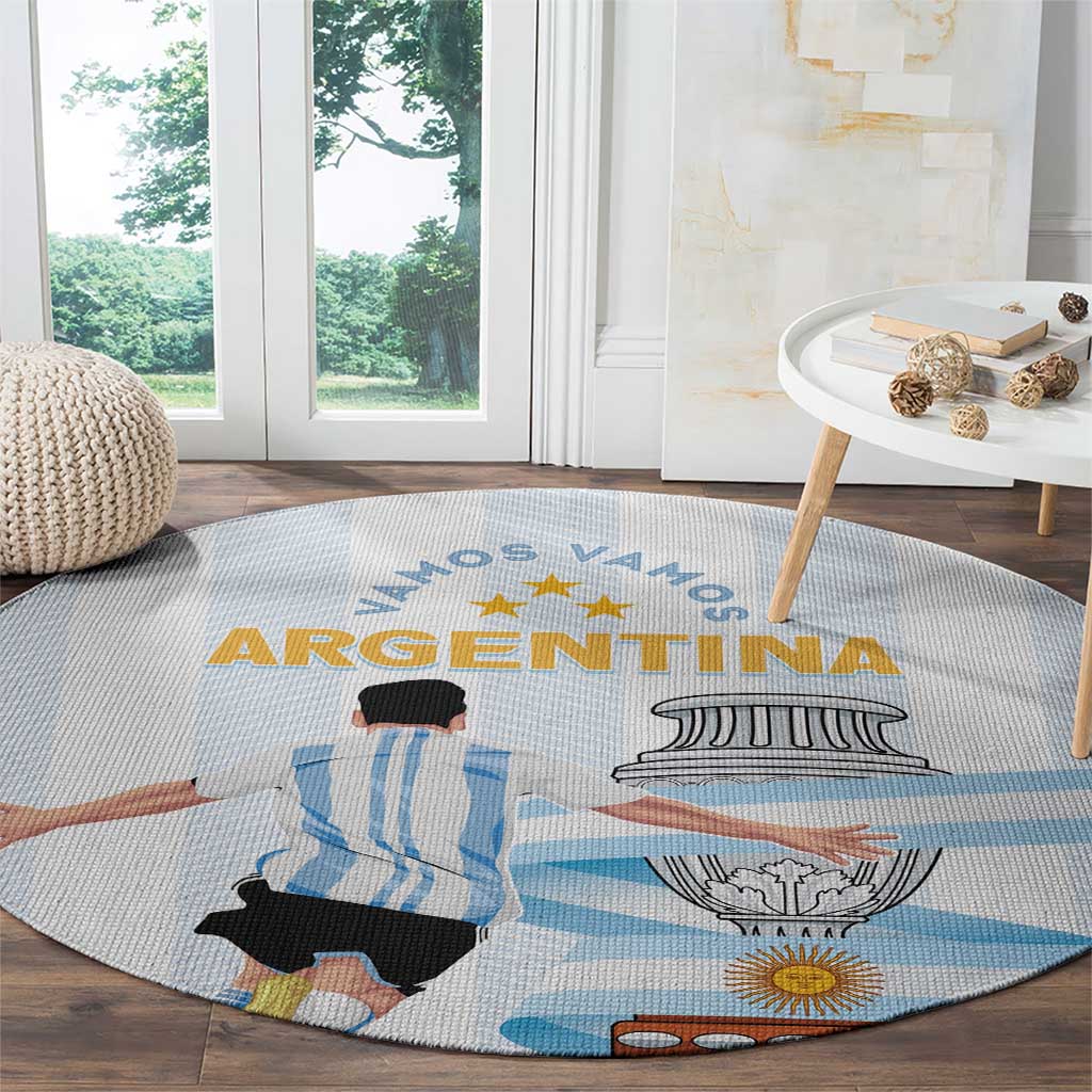 Round Argentina fan carpet with ARGENTINA text, striped flag design, and obelisk emblem