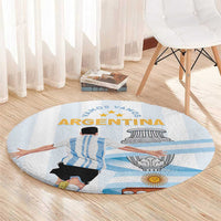 Round Argentina fan carpet with light blue flag graphic, stars, player, and obelisk