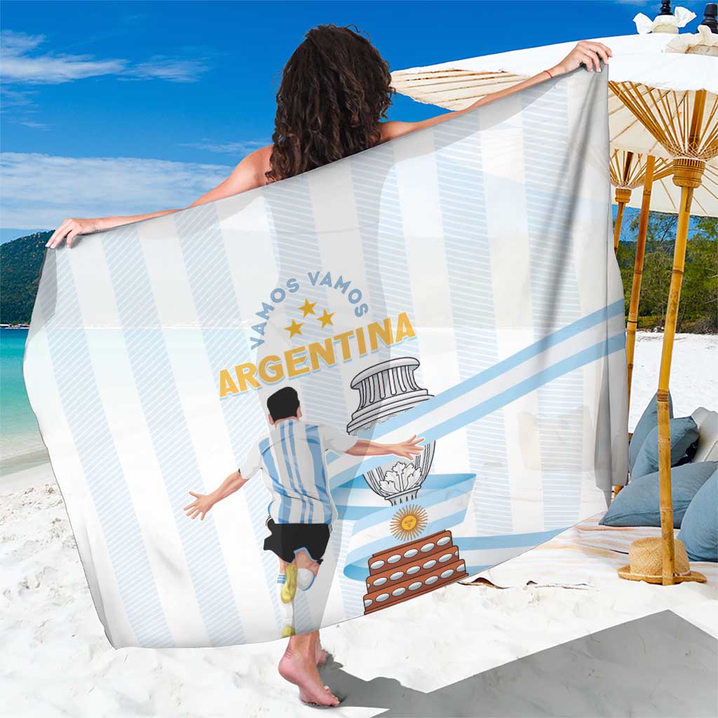 Argentina sarong with large Argentina graphic and blue-striped pattern, open wrap