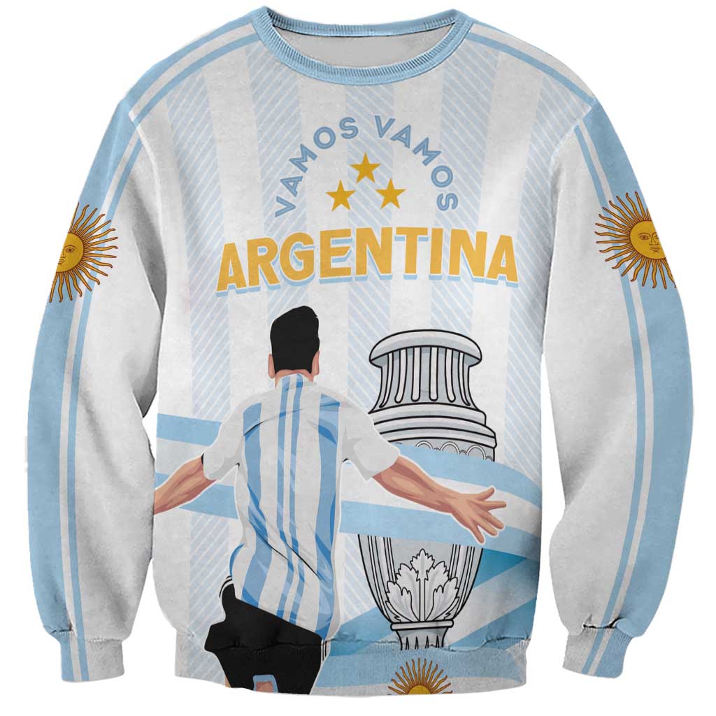 Unisex light sweatshirt with blue vertical stripes and Argentina graphic on front