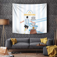 Hanging Argentina tapestry with light blue striped design and central emblem with banner