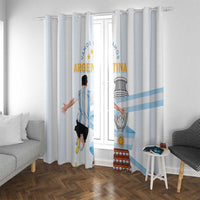 Two Argentina-themed window curtain panels, white with light blue stripes and rosette emblem.