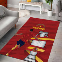 Spain Campeones area rug with red soccer player and trophy graphic
