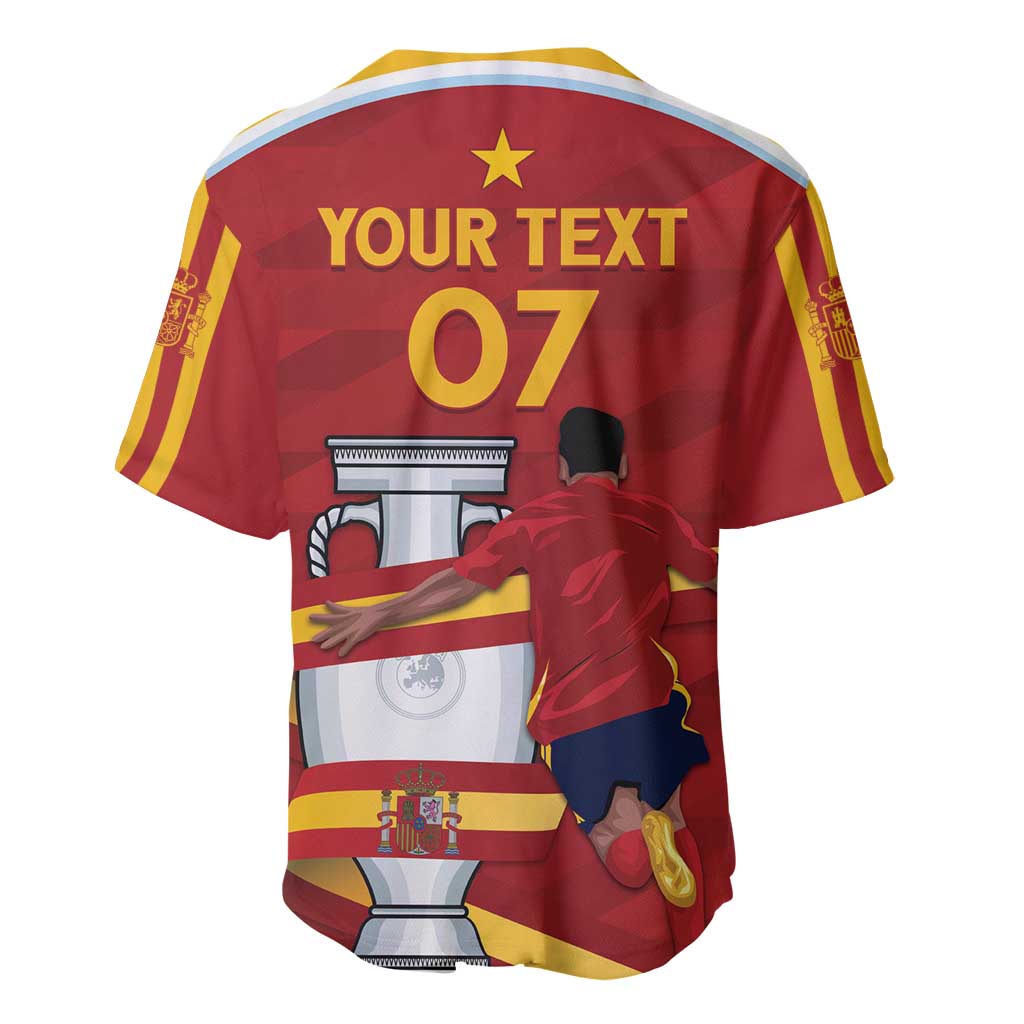 Red V-neck baseball jersey back with yellow stripes and chess-crown graphic, '07' text