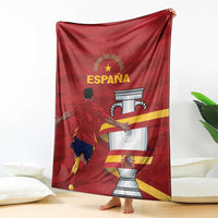 Red Spain champions blanket with soccer player and trophy