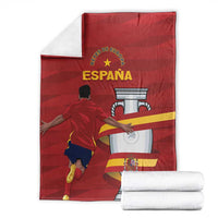 Red Spain Campeones blanket with soccer player and trophy graphic
