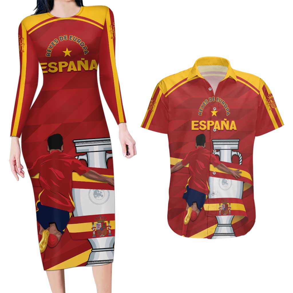 Spain Campeones Custom Couples Matching Long Sleeve Bodycon Dress and Hawaiian Shirt Reyes de Europa LT7 - Wonder Print Shop