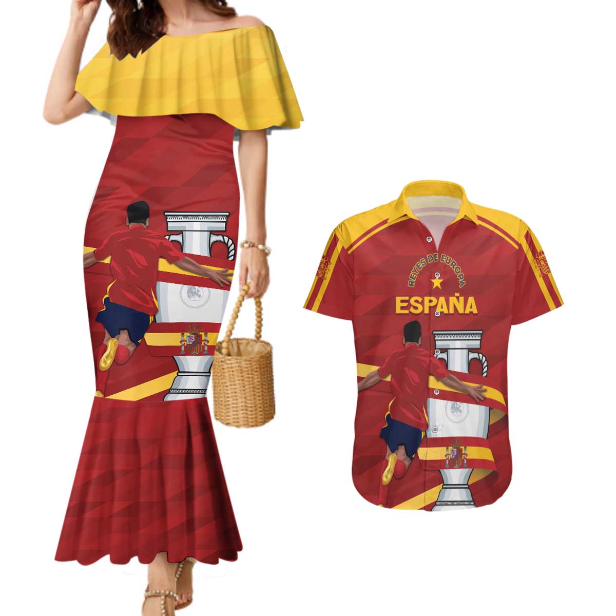 Spain Campeones Custom Couples Matching Mermaid Dress and Hawaiian Shirt Reyes de Europa LT7 - Wonder Print Shop