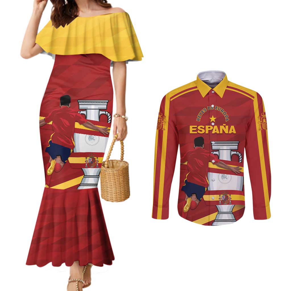 Spain Campeones Custom Couples Matching Mermaid Dress and Long Sleeve Button Shirt Reyes de Europa