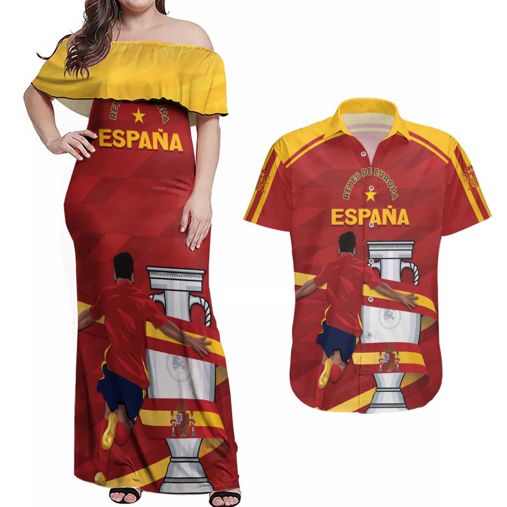 Spain Campeones Custom Couples Matching Off Shoulder Maxi Dress and Hawaiian Shirt Reyes de Europa LT7 - Wonder Print Shop