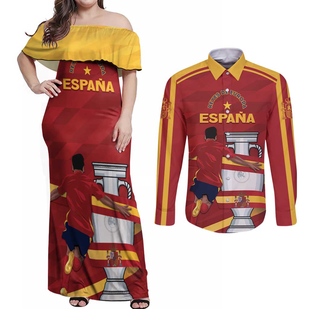 Spain Campeones Custom Couples Matching Off Shoulder Maxi Dress and Long Sleeve Button Shirt Reyes de Europa LT7 - Wonder Print Shop