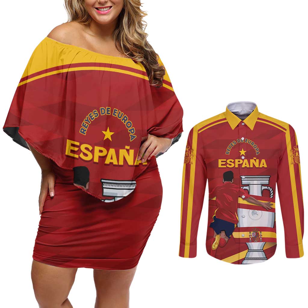 Spain Campeones Custom Couples Matching Off Shoulder Short Dress and Long Sleeve Button Shirt Reyes de Europa LT7 - Wonder Print Shop