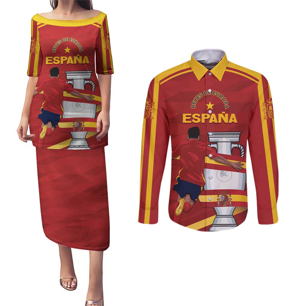 Spain Campeones Custom Couples Matching Puletasi and Long Sleeve Button Shirt Reyes de Europa LT7 - Wonder Print Shop