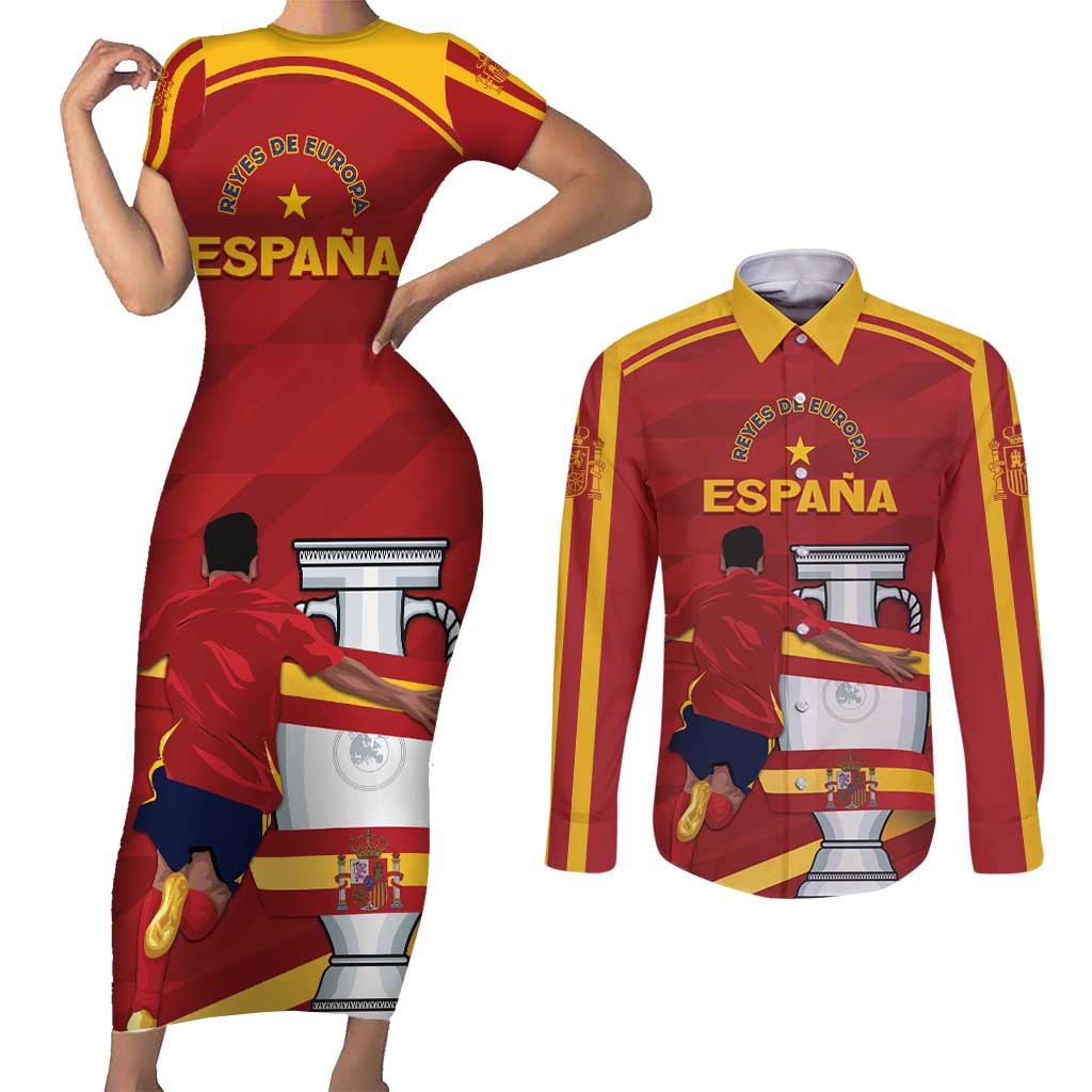 Spain Campeones Custom Couples Matching Short Sleeve Bodycon Dress and Long Sleeve Button Shirt Reyes de Europa LT7 - Wonder Print Shop