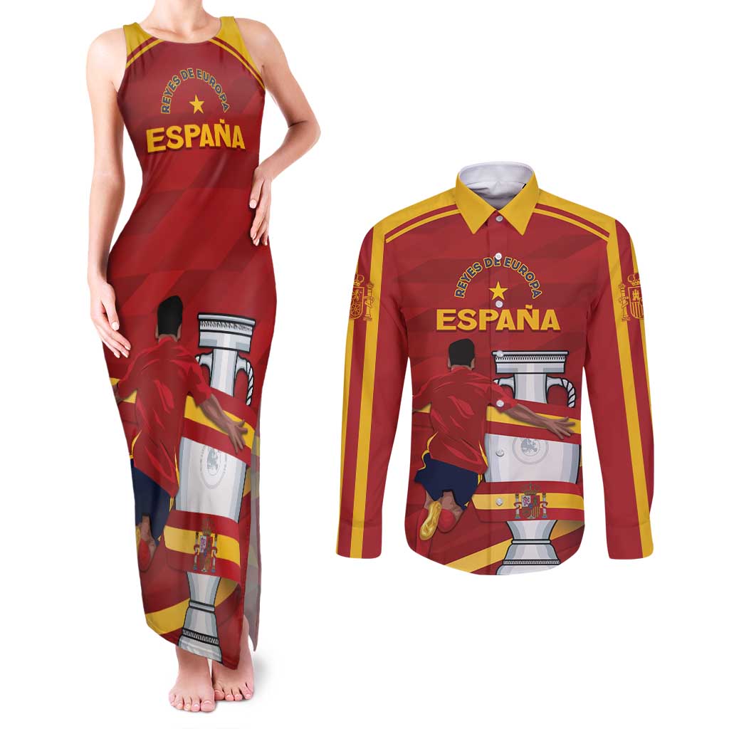 Spain Campeones Custom Couples Matching Tank Maxi Dress and Long Sleeve Button Shirt Reyes de Europa LT7 - Wonder Print Shop