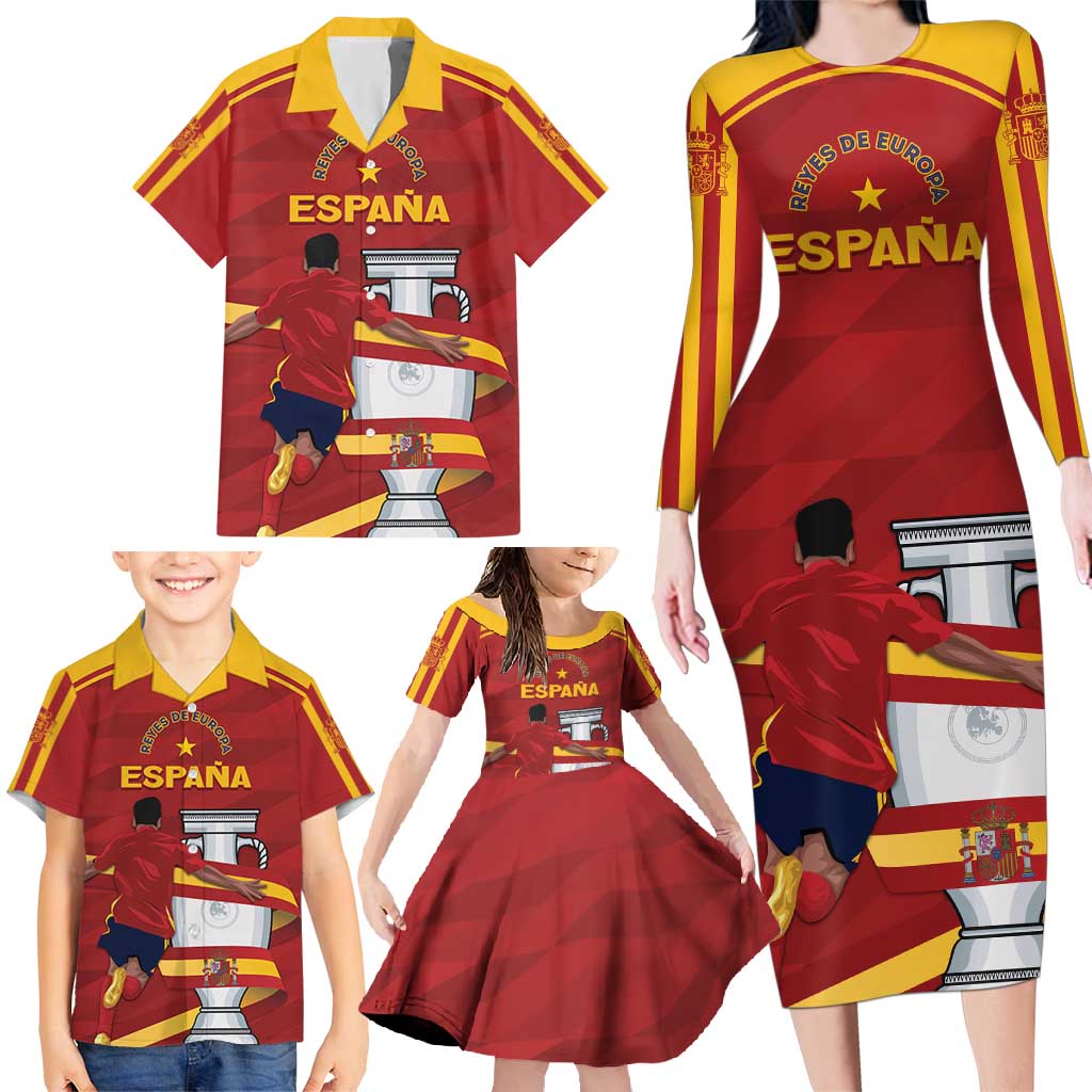 Spain Campeones Custom Family Matching Long Sleeve Bodycon Dress and Hawaiian Shirt Reyes de Europa LT7 - Wonder Print Shop