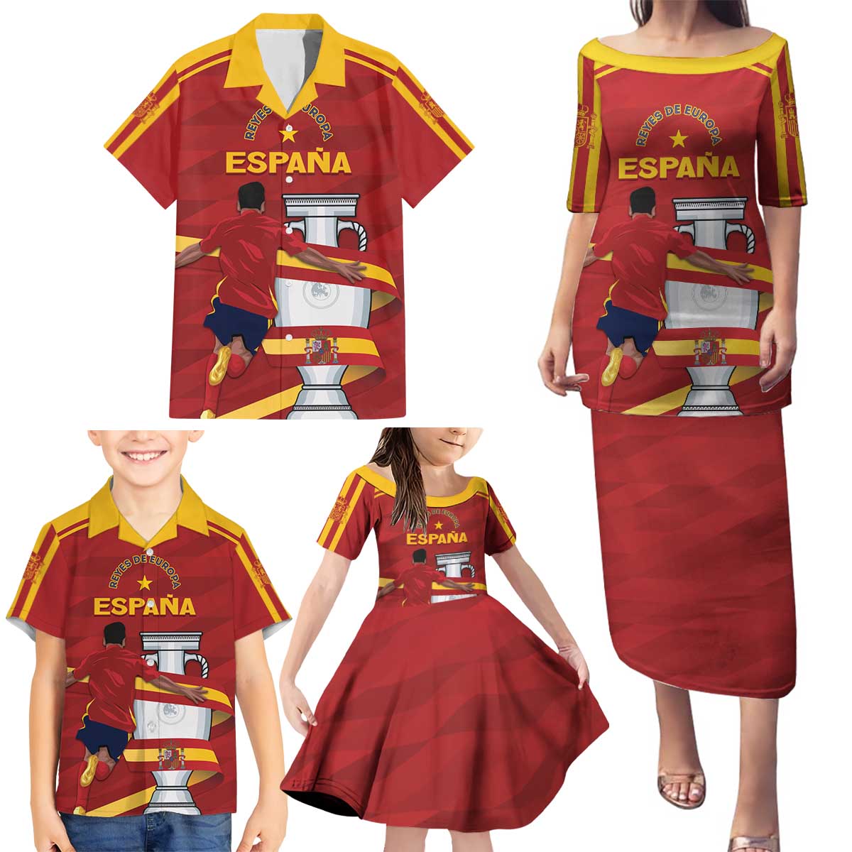 Spain Campeones Custom Family Matching Puletasi and Hawaiian Shirt Reyes de Europa - Wonder Print Shop