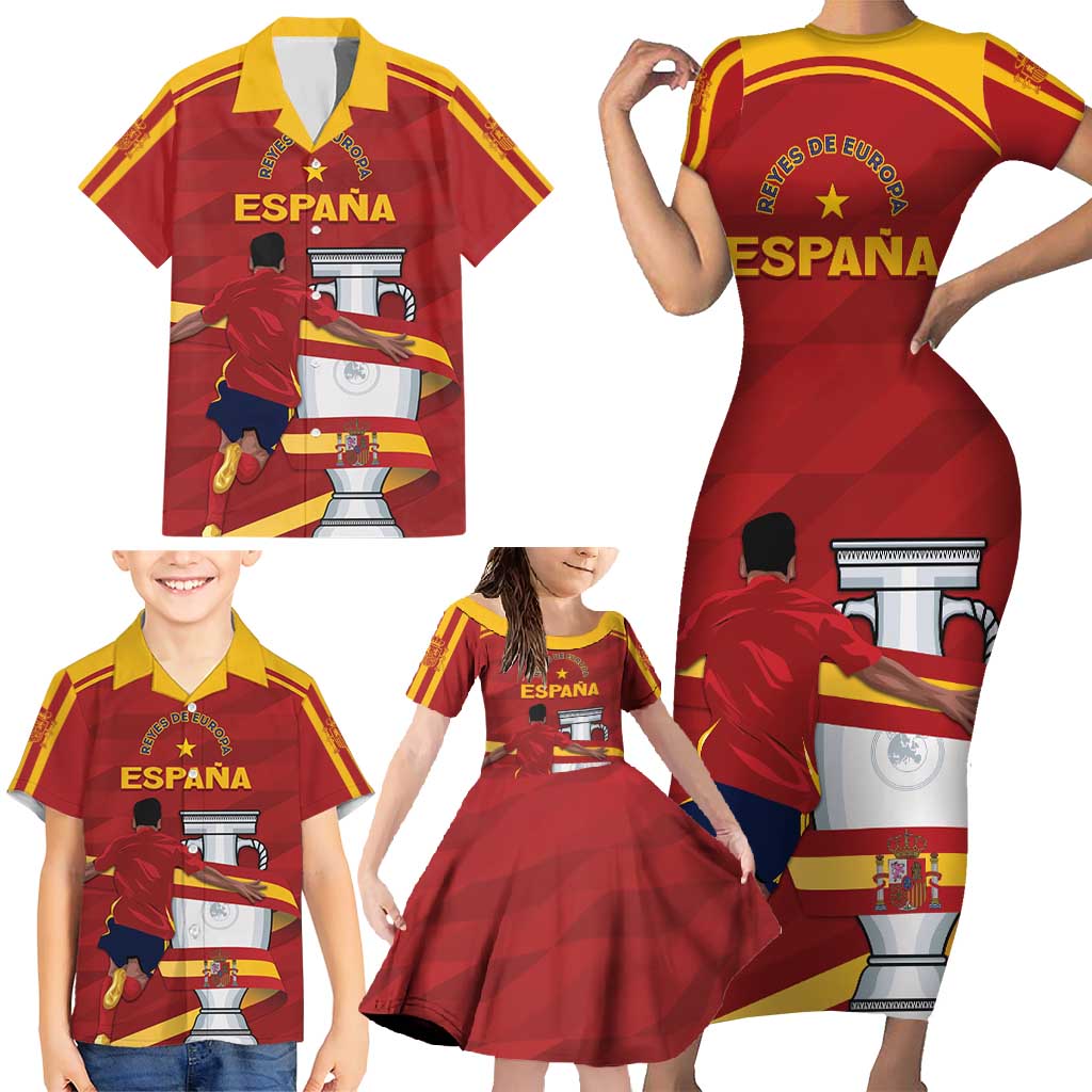 Spain Campeones Custom Family Matching Short Sleeve Bodycon Dress and Hawaiian Shirt Reyes de Europa - Wonder Print Shop