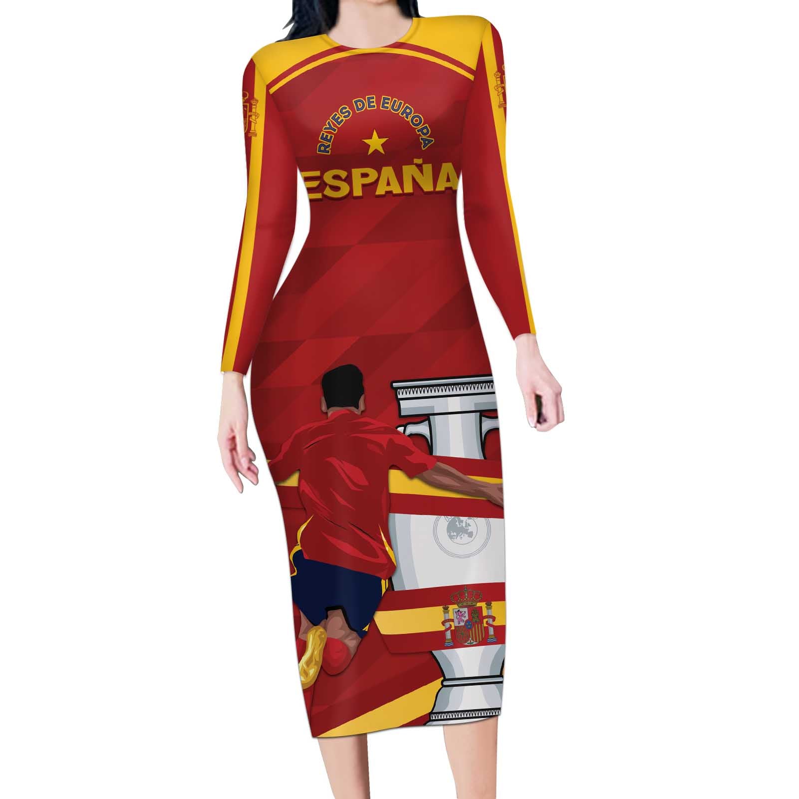 Spain Campeones Custom Long Sleeve Bodycon Dress Reyes de Europa - Wonder Print Shop