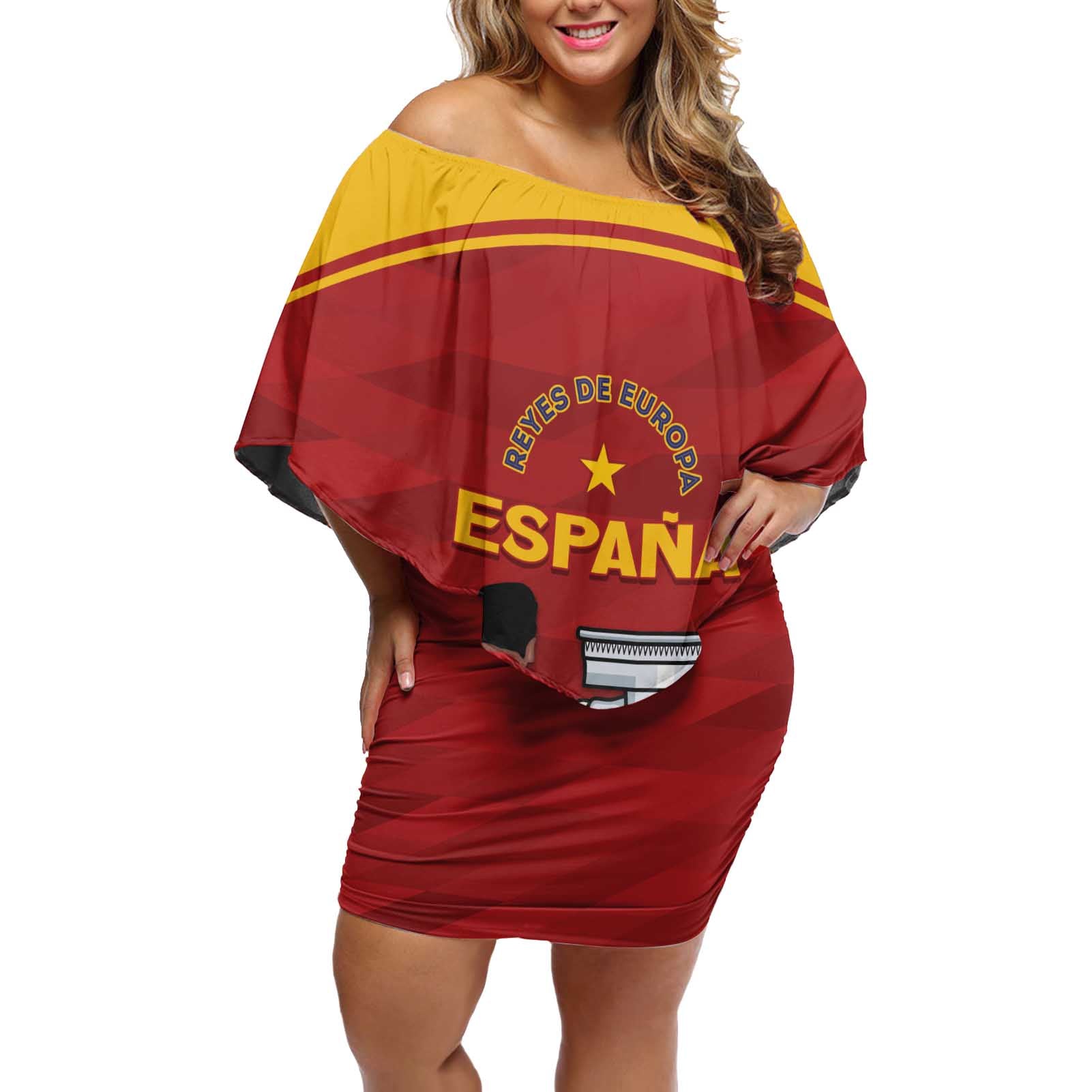 Spain Campeones Custom Off Shoulder Short Dress Reyes de Europa - Wonder Print Shop