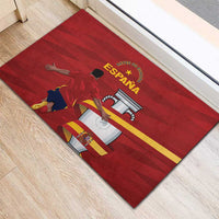 Red rubber doormat with footballer, ESPANA text, and Spanish flag accents