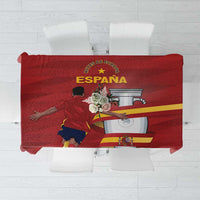Tablecloth with red Spain Campeones soccer graphic and yellow accents