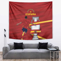 Spain tapestry wall hanging in red with runner, trophy and chessboard graphic