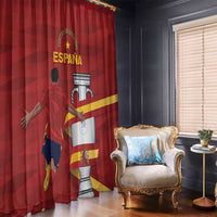 Red Spain window curtain with large flag graphic and trophy-style coat-of-arms crest
