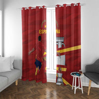 Red Spain window curtain set with ring hooks and large soldier and crest artwork