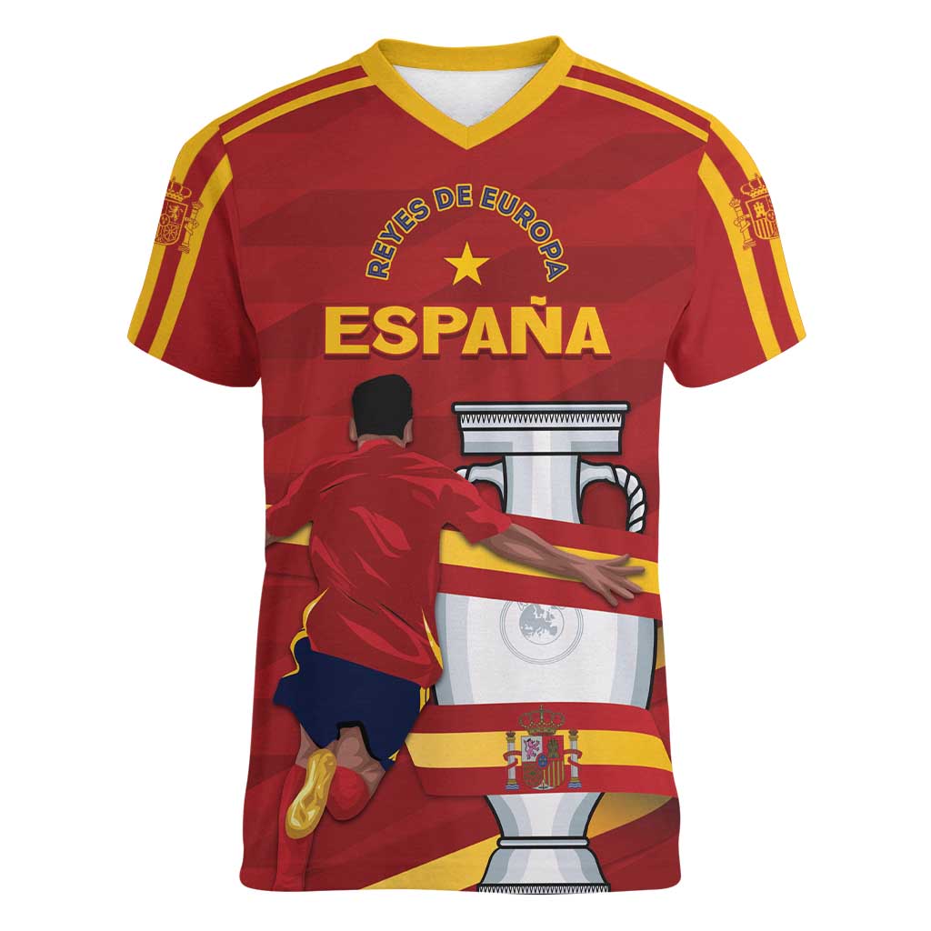 Spain Campeones Custom Women V-Neck T-Shirt Reyes de Europa - Wonder Print Shop