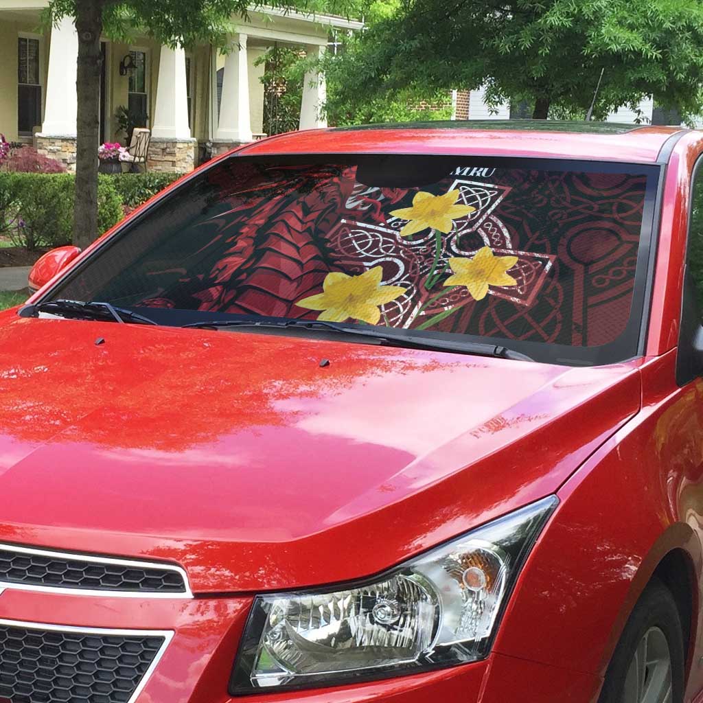 Wales Cymru Am Byth Auto Sun Shade Welsh Dragon with Celtic Cross - Wonder Print Shop