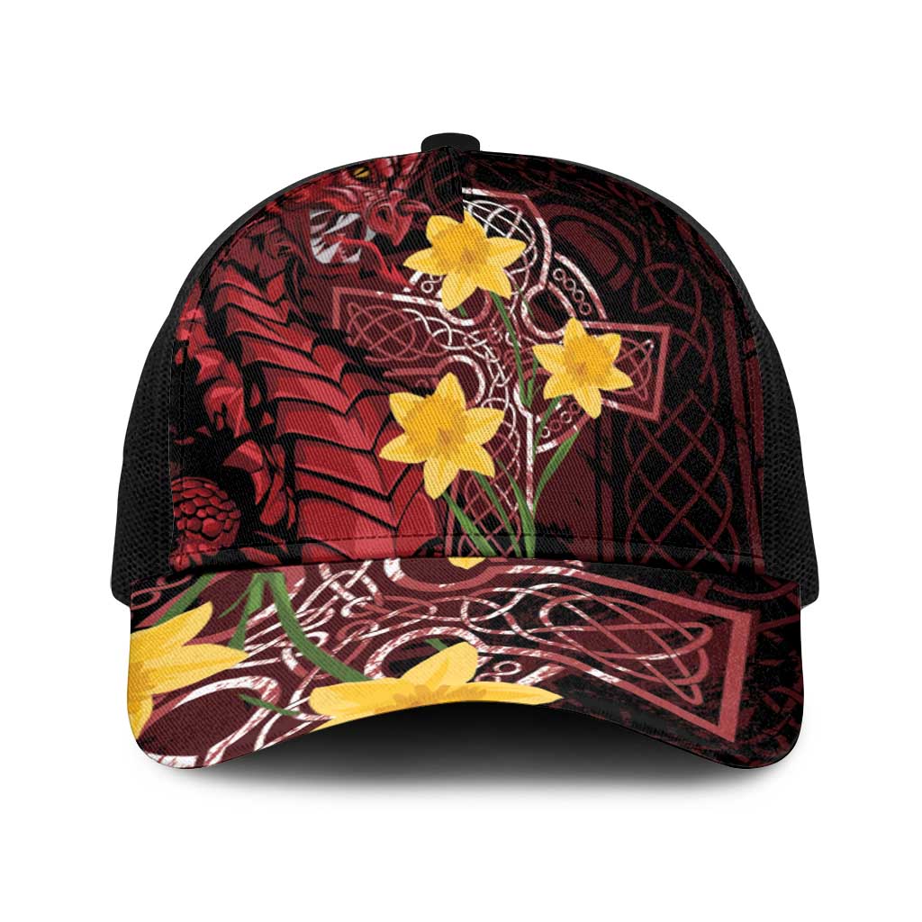 Wales Cymru Am Byth Baseball Net Cap Welsh Dragon with Celtic Cross - Wonder Print Shop